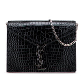 Croc Embossed Leather Monogram Cassandra Clasp Bag